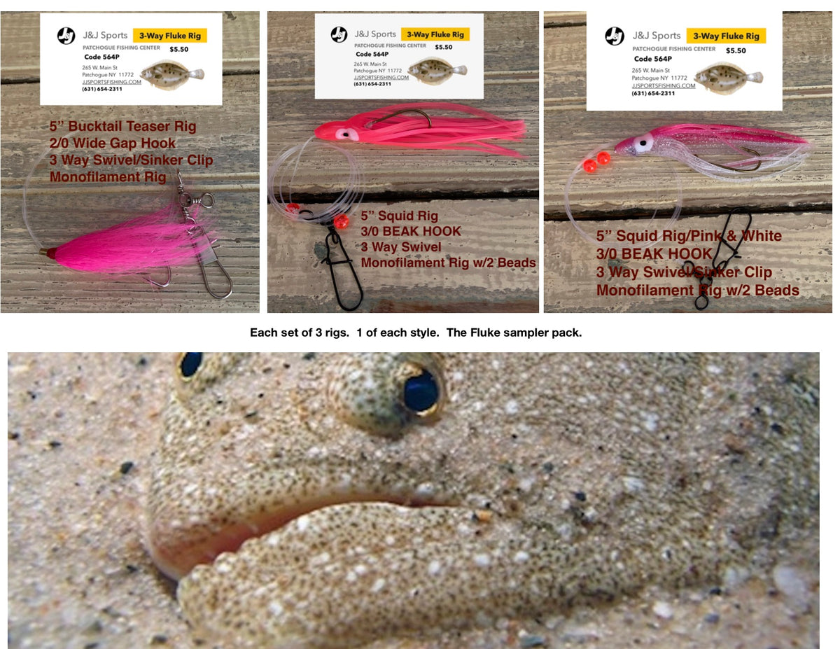 J&J Hand tied Monofilament Fluke Rigs – J & J Sports Inc.-Bait & Tackle- Fishing Long Island