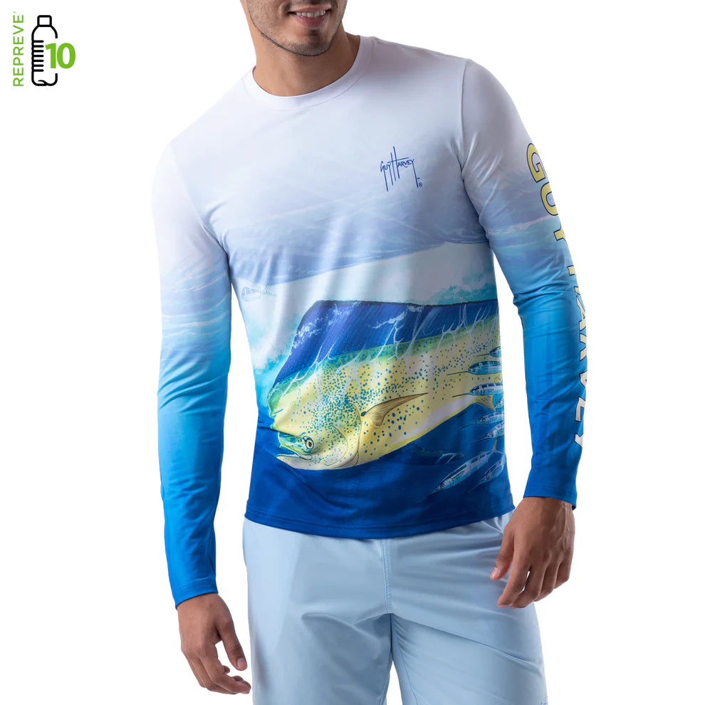 Guy Harvey Men's Mahi Mahi Long Sleeve Sun Protection Shirt Bright