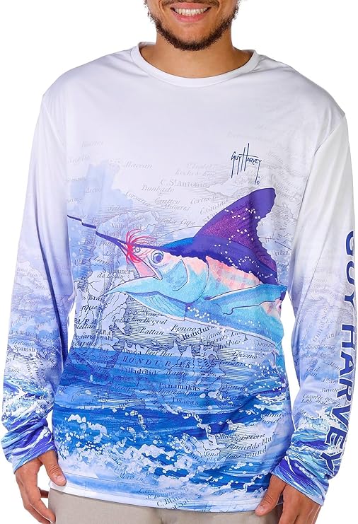 Guy Harvey Men's Atlantic White Performance Sun Protection Top