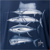 Guy Harvey Men’s Long Sleeve Lightweight Cotton Fishing Graphic Pocket T-Shirt, Estate Blue/Slam Stencil