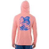 Guy Harvey Men's Sketchy Sail Long Sleeve Performance Hoodie Coral