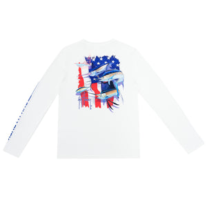 Guy Harvey Boys GRAND OL FLAG LONG SLEEVE SUN PROTECTION TOP WHT