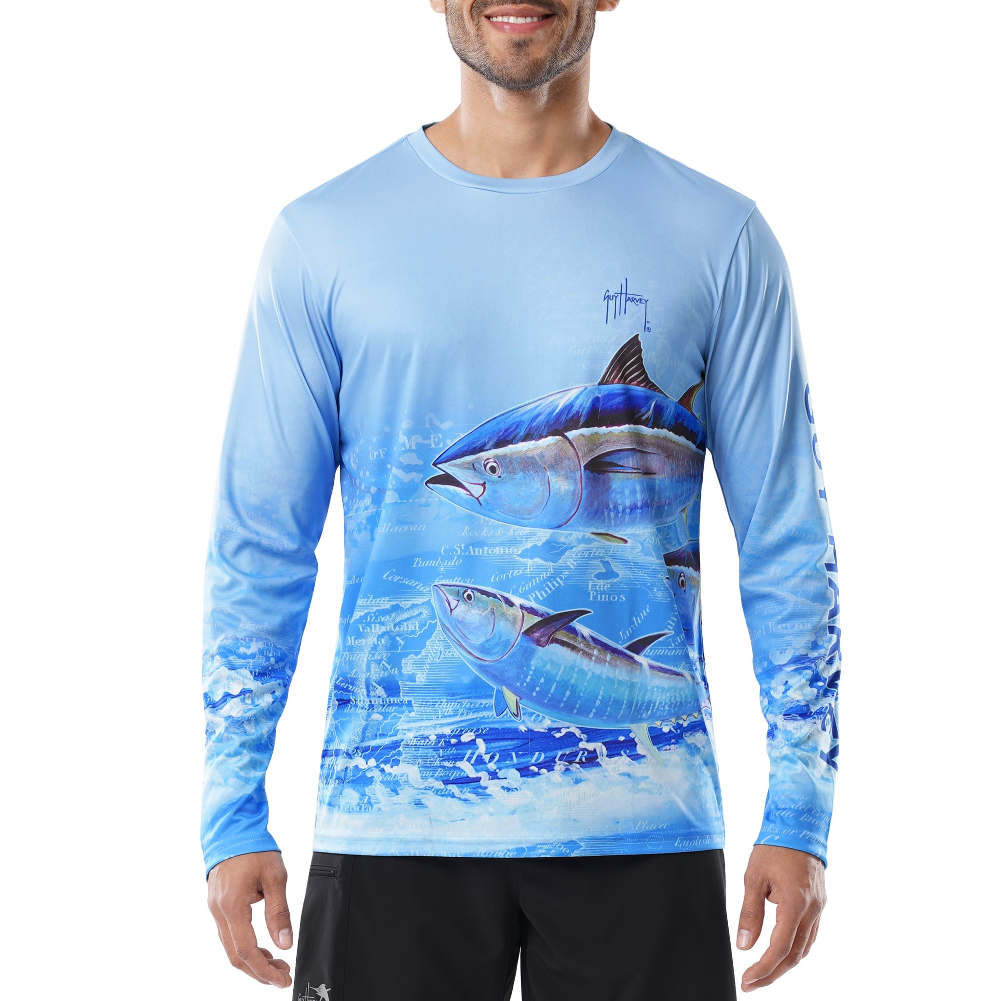 Guy Harvey Men's Tuna Tribe Long Sleeve Performance Shirt Powder Blue – J &  J Sports Inc.-Bait & Tackle-Fishing Long Island