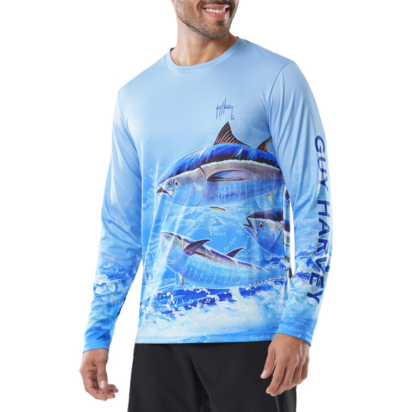 Guy Harvey Men's Tuna Tribe Long Sleeve Performance Shirt Powder Blue