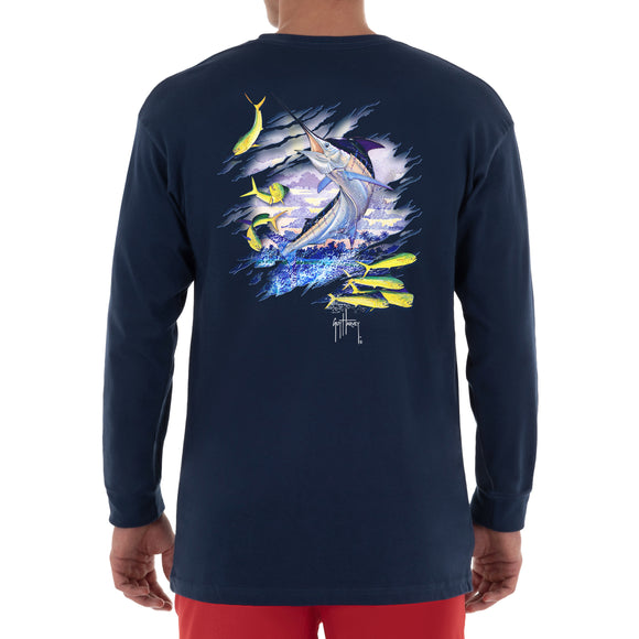 Guy Harvey Men's Ripped Long Sleeve Graphic T-Shirt Estate Blue