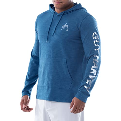 Guy Harvey Men's Long Sleeve Hooded Tee, Campanula Blue