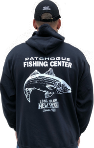 J&J Sports "Patchogue Fishing Center" Long Sleeve Hooded Sweatshirt