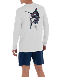 Guy Harvey Men's Scribble Marlin Performance Fishing Shirt White