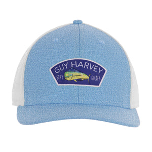 Guy Harvey Men's Stay Golden Mesh Back Trucker Hat, Coastal Blue Heather, One Size