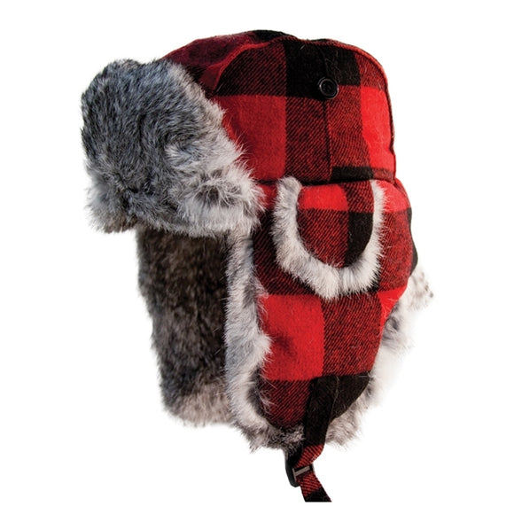 ESKIMO BUFFALO PLAID ALASKAN FUR HAT