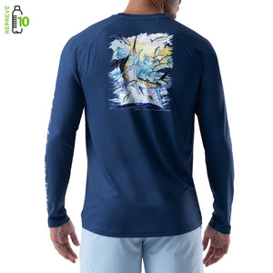 Guy Harvey Men's On The Hunt Performance Raglan Sun Protection Top Estate Blue