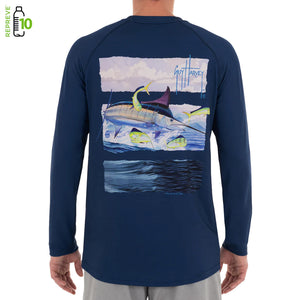 Guy Harvey Men's Marlin Stripes Raglan Sleeve Sun Protection Top Estate Blue