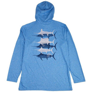 Guy Harvey Mens Scribbled Billfish Denim Blue Hooded T-Shirt